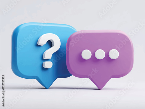 Conceptual 3D illustration of question and answer speech bubbles dialogue