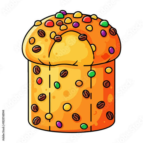 Italian Panettone Christmas Cake Vector Illustration
