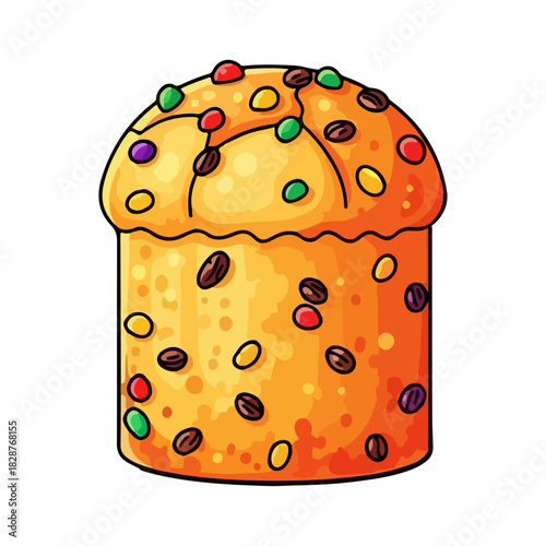 Italian Panettone Christmas Cake Vector Illustration
