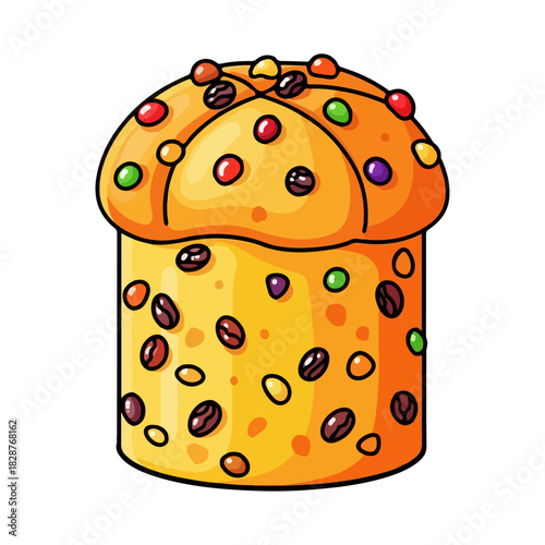 Italian Panettone Christmas Cake Vector Illustration
