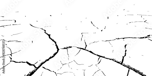 Black and white cracked earth texture with bold fissures and dried soil patterns. Minimalist high-contrast design ideal for backgrounds, drought concepts, environmental themes, and abstract artwork.