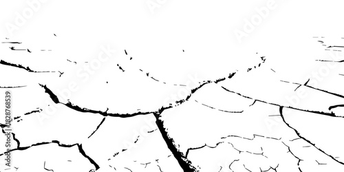 Black and white cracked earth texture with bold fissures and dried soil patterns. Minimalist high-contrast design ideal for backgrounds, drought concepts, environmental themes, and abstract artwork.