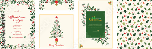 Elegant Botanical Christmas Card and Invitation Templates Set