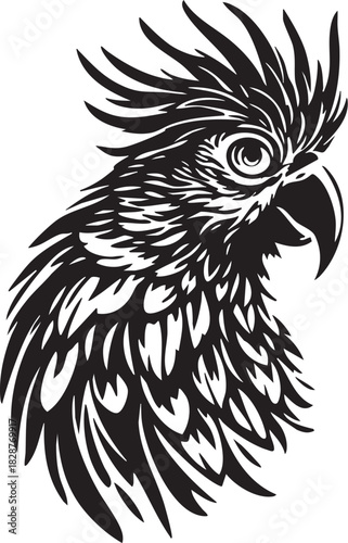 Cockatoo Parrot Head Profile Vector Illustration Tropical Bird Mascot Crest Exotic Wildlife Graphic Design