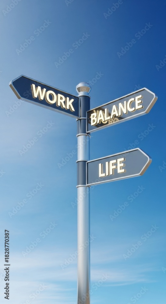 Fototapeta premium Work Life Balance Signpost Against Blue Sky