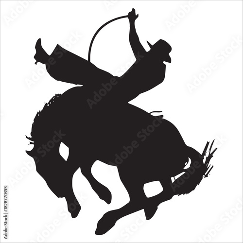 Cowboy Riding Wild Horse Rodeo Silhouette