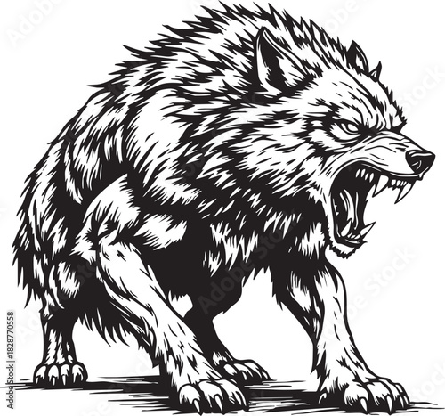 Aggressive Wolf Snarling Vector Illustration Wild Dog Mascot Strength Predator Power Wildlife Nature Graphic