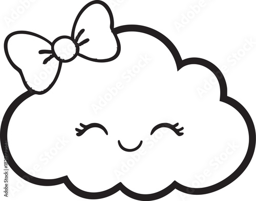 Cute Cartoon Cloud Face Vector Illustration with Bow Happy Smiling Character Weather Nursery Baby Room Decor Graphic