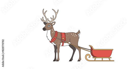 Charming Reindeer Pulling a Sleigh Ready for Christmas Delivery, Perfect for Holiday Greetings, Cards, Invitations, and Festive Marketing Campaigns