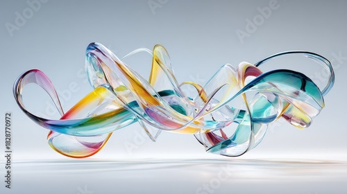 Rainbow-tinted translucent glass ribbon curves in a flowing design