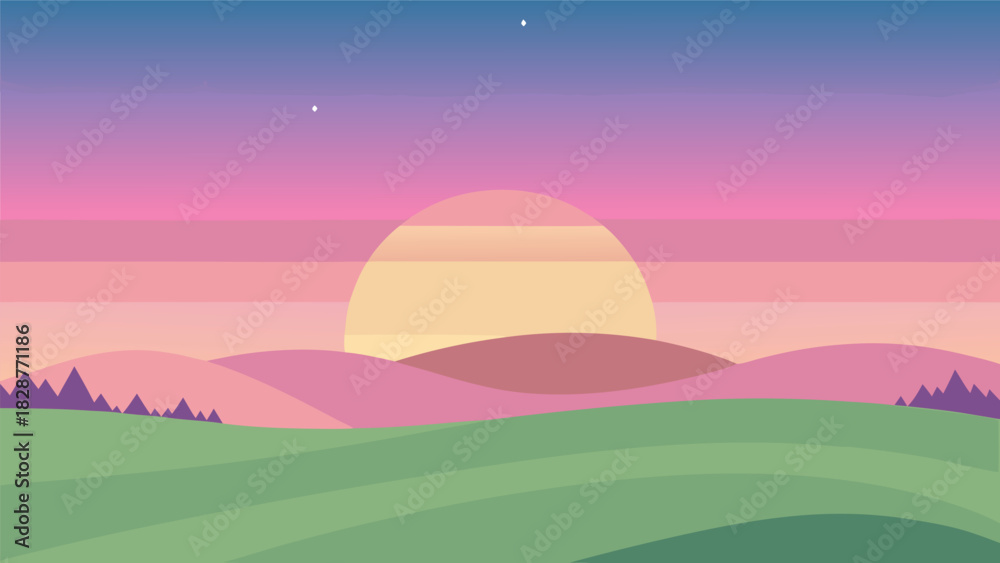 Obraz premium Pastel Sunset Hillside Meadow