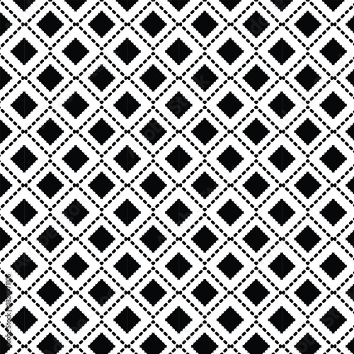 Black and white vector seamless pattern with small diamonds , star shapes ,rhombuses .Abstract black and white geometric texture .Simple minimal wide repeat background .