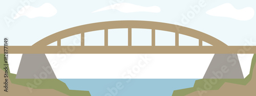 A minimalist illustration of an arched bridge over a river connecting two banks
