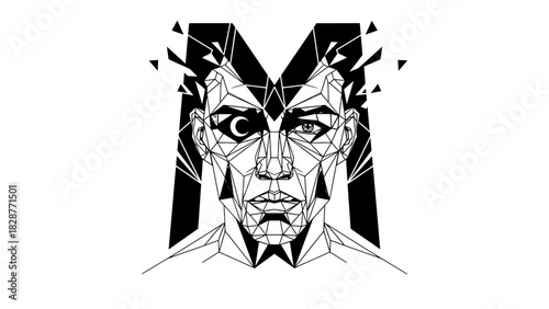 Polygonal face and geometric letter m