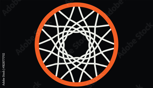 Orange basketball hoop with a white net, top view

