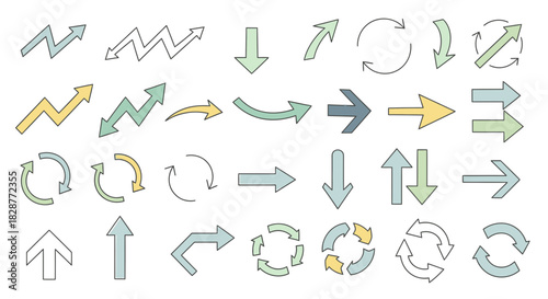 Versatile arrow collection for business presentations, workflow diagrams, and user interface design, showing direction, movement and progress elegantly