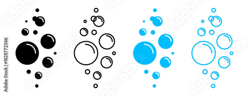 Foam, water and air bubble icons in vector outline design showing fizz effects, oxygen spheres and transparent liquid shapes.