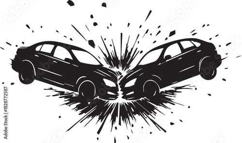 Head On Car Crash Vector Illustration Two Vehicles Colliding Road Accident Collision Insurance Emergency Graphic Design