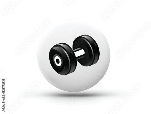 Isolated black dumbbell illustration with white circle fitness equipment concept