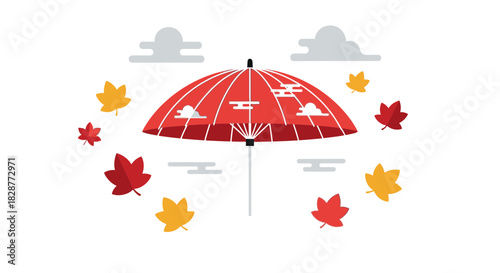 Stylish umbrella with falling leaves, perfect for autumn-themed designs and seasonal promotions, bringing a touch of cozy and cheerful vibes during fall