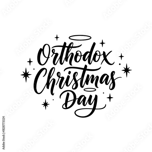 Orthodox christmas day text with stars and halos