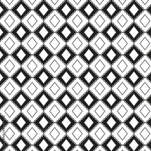 Black and white vector seamless pattern with small diamonds , star shapes ,rhombuses .Abstract black and white geometric texture .Simple minimal wide repeat background .