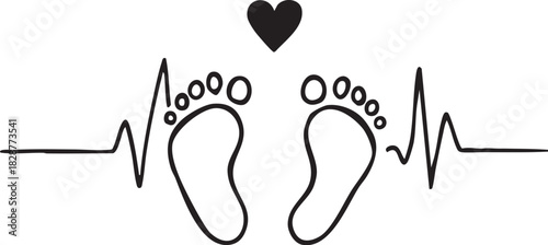 Baby Feet Heartbeat Line Vector Illustration Pregnancy Motherhood Child Newborn Arrival Love Maternity Health Care Symbol