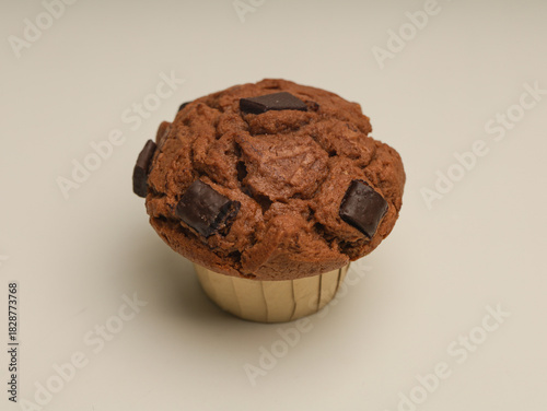 Chocolate muffin with dark chocolate on top 
