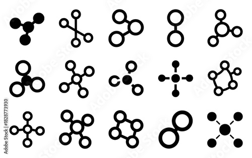 Collection of Molecular Structure Icons Representing Chemical Bonds and Atoms