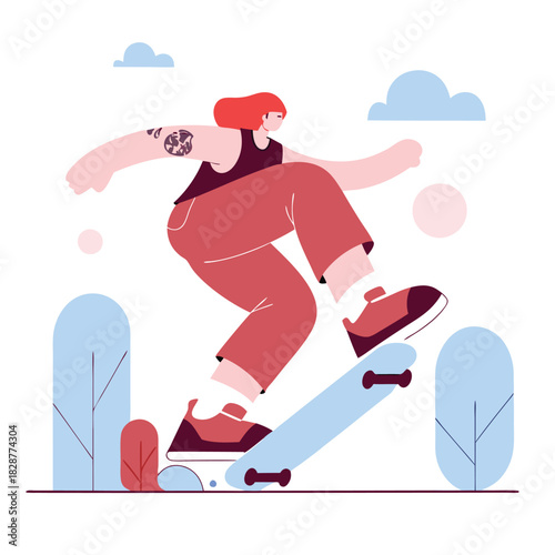 Skateboarder Doing Trick Illustration Flat Vector Style for Extreme Sports