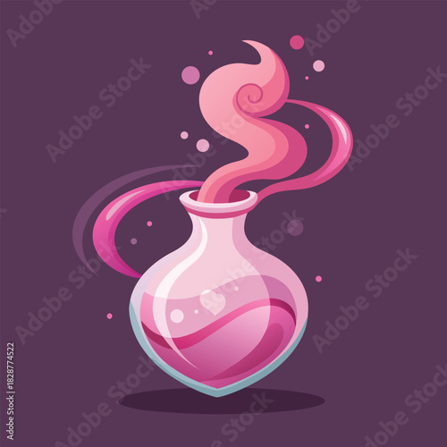 Stylized pink potion bottle with swirling vapor and heart