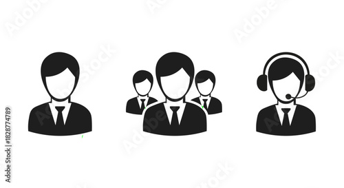 Set of black and white icons representing customer support team member