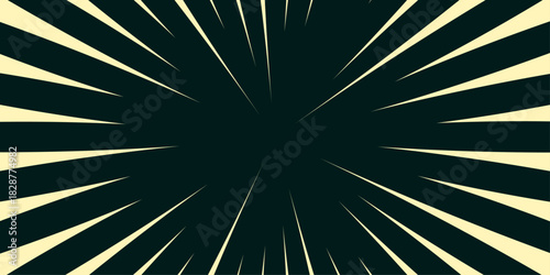 Dynamic comic speed lines background creating an explosive focus effect. Vector realistic illustration of radial neon lines glowing in darkness, fast motion trail, night city traffic, dynamic sport ra