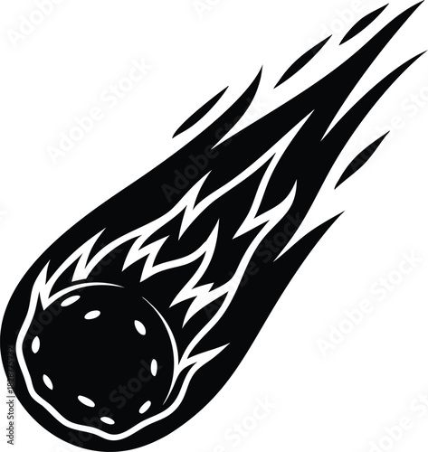 Bold Meteor Vector Graphic: Striking Space Object Silhouette with Intense Flame Trail on Transparent Surface for Creative Projects