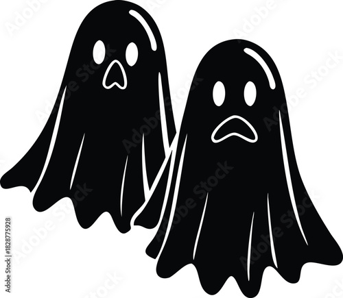 Frightful Specters of the Night: Monochrome Spirits Illustration for Halloween and Autumn Decor