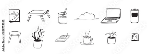 hand drawn line graphic element vector set in cafe or coffee shop concept. hand drawn line graphic element vector set in cafe or coffee shop concept, vector illustration.