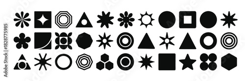 Cross geometric icon set. Asterisk geometric icon collection. Set of star, flower, asterisk abstract decorative badge bundle. Vector technology inspired modern simple symbol logo illustration pack