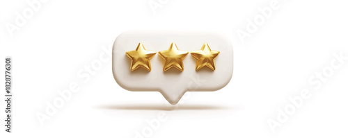 Three Golden Stars Inside White Speech Bubble Symbol of Rating