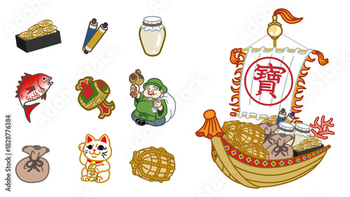 宝船のデザイン素材セット