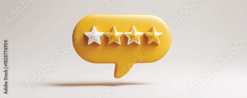 Yellow speech bubble with star ratings for feedback and review