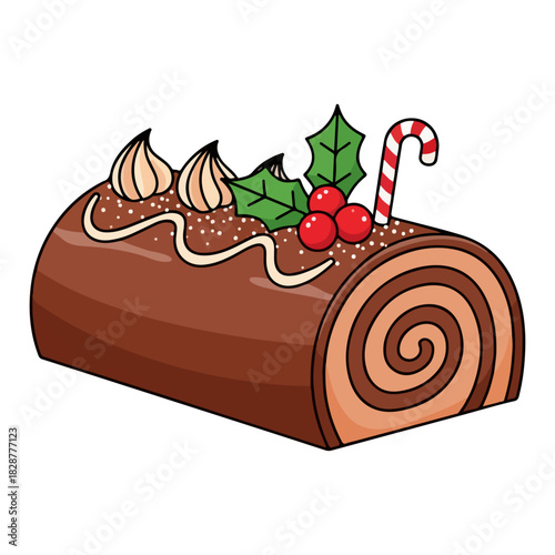French Bûche de Noël Yule Log Cake Vector Illustration
