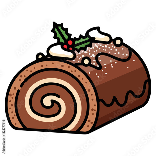 French Bûche de Noël Yule Log Cake Vector Illustration
