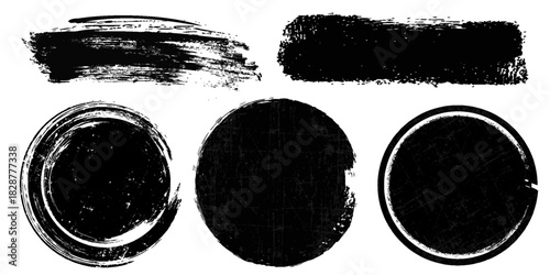 Straight thick vector lines. Black hand drawn brushstroke text boxes. Chinese, Korean, Japanese calligraphy brushstroke set. Rough grunge thick gouache paint texture.