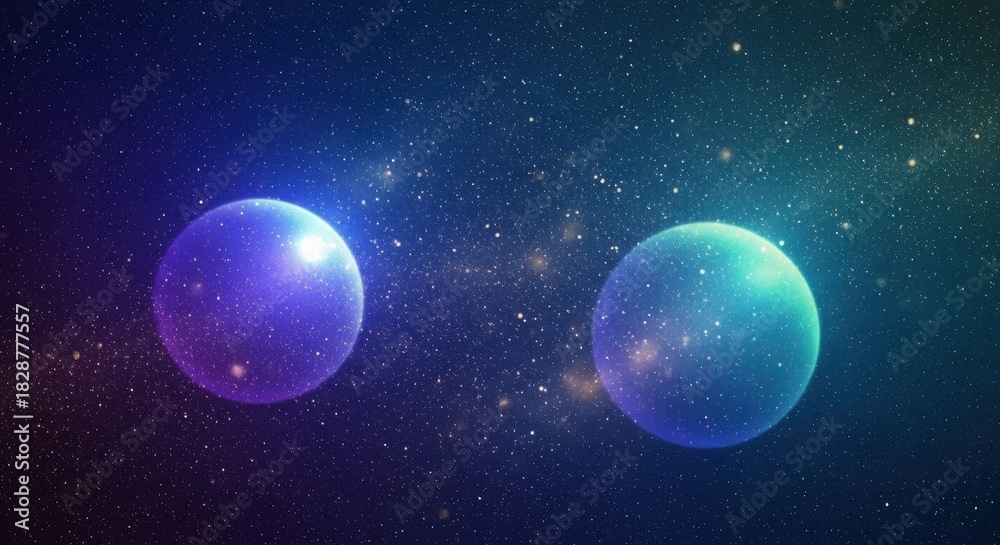 Fototapeta premium Two luminous planets glowing in a starry nebula