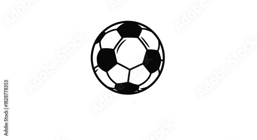 Simple black and white icon of a classic soccer ball with a pentagon pattern perfect for sports logos or design elements.