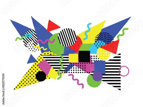 Geometric Abstract Composition with Bold Patterns and Bright Colors