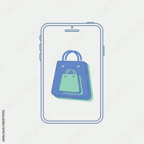 Smartphone displaying two shopping bags, symbolizing mobile commerce and online retail.