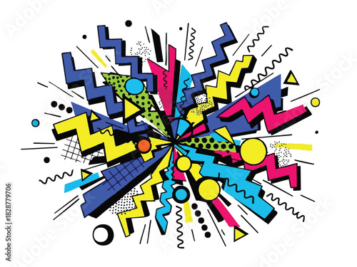Vibrant Abstract Explosion A Burst of Geometric Shapes and Colors