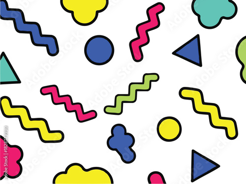 Vibrant Retro Pattern with Geometric Shapes on White