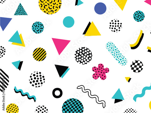 Colorful Geometric Memphis Pattern with Abstract Shapes